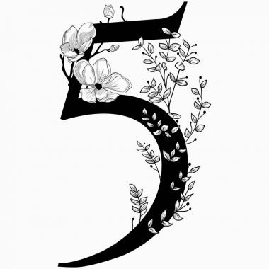 Vektör çiçek beş numara monogram el çekilmiş ve logosu