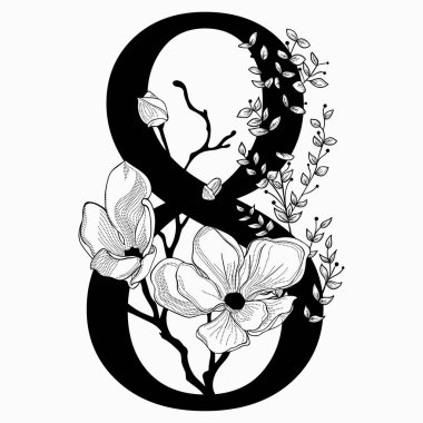 Vektör çiçek sekiz numara monogram el çekilmiş ve logosu