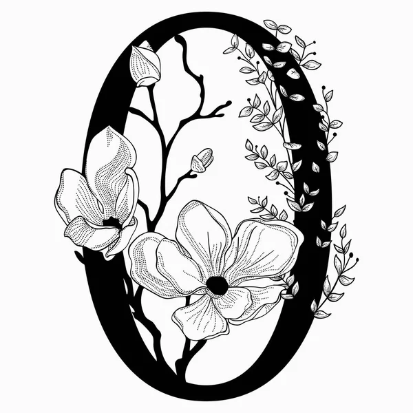 Wektor ręcznie rysowane kwiatowy Zero monogram i logo — Wektor stockowy