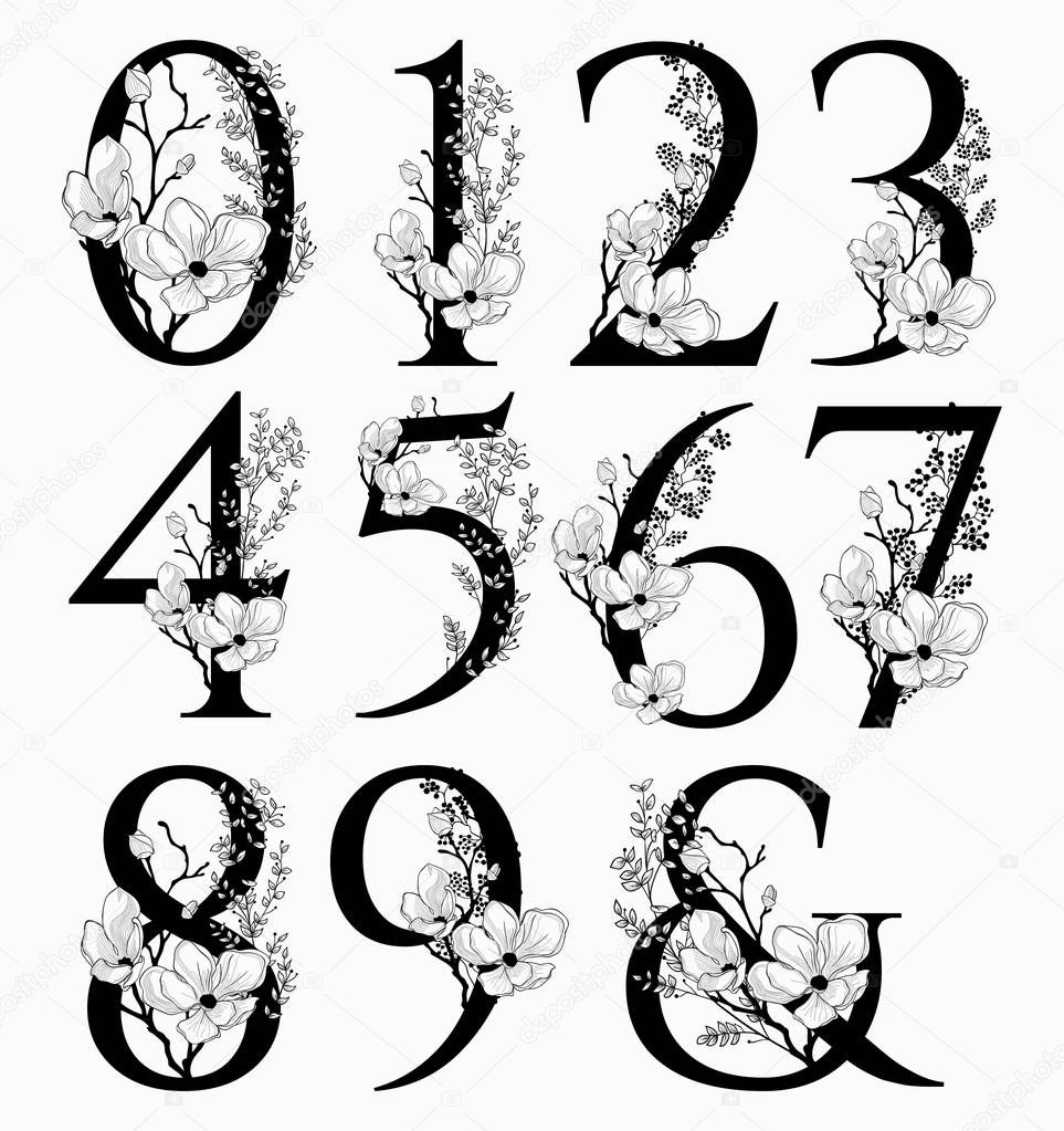 Download Vector Hand Drawn floral Numbers monograms and logo — Stock Vector © OliaFedorovsky #189305496