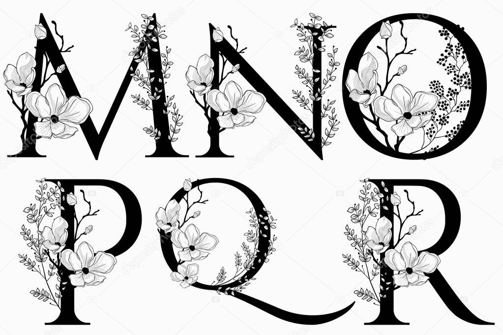 Download Vector Hand Drawn floral uppercase letters monograms — Stock Vector © OliaFedorovsky #189307708