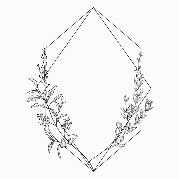 Moldura florística vetorial com design linear geométrico —  Vetores de Stock