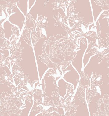 Vektör çizim çiçek ile renkli Seamless Modeli