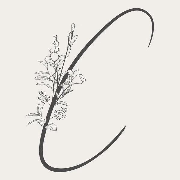 Vektor ručně kreslené květovaný C monogram a logo — Stockový vektor