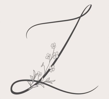 Vektör el çizilmiş çiçekli ben monogram ve logosu