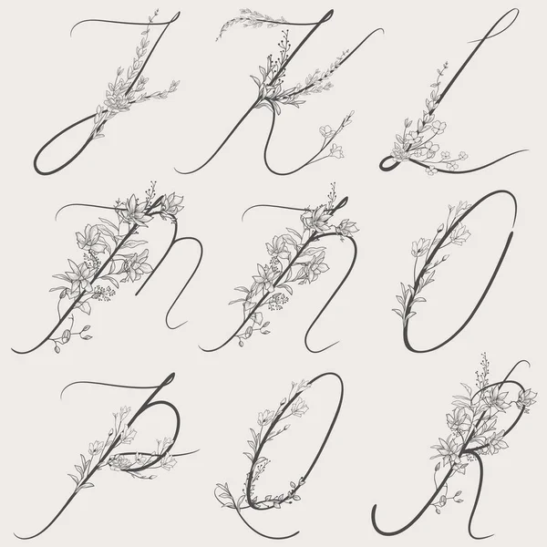 Vektör el çizilmiş çiçekli alfabe Monogram ve logosu — Stok Vektör