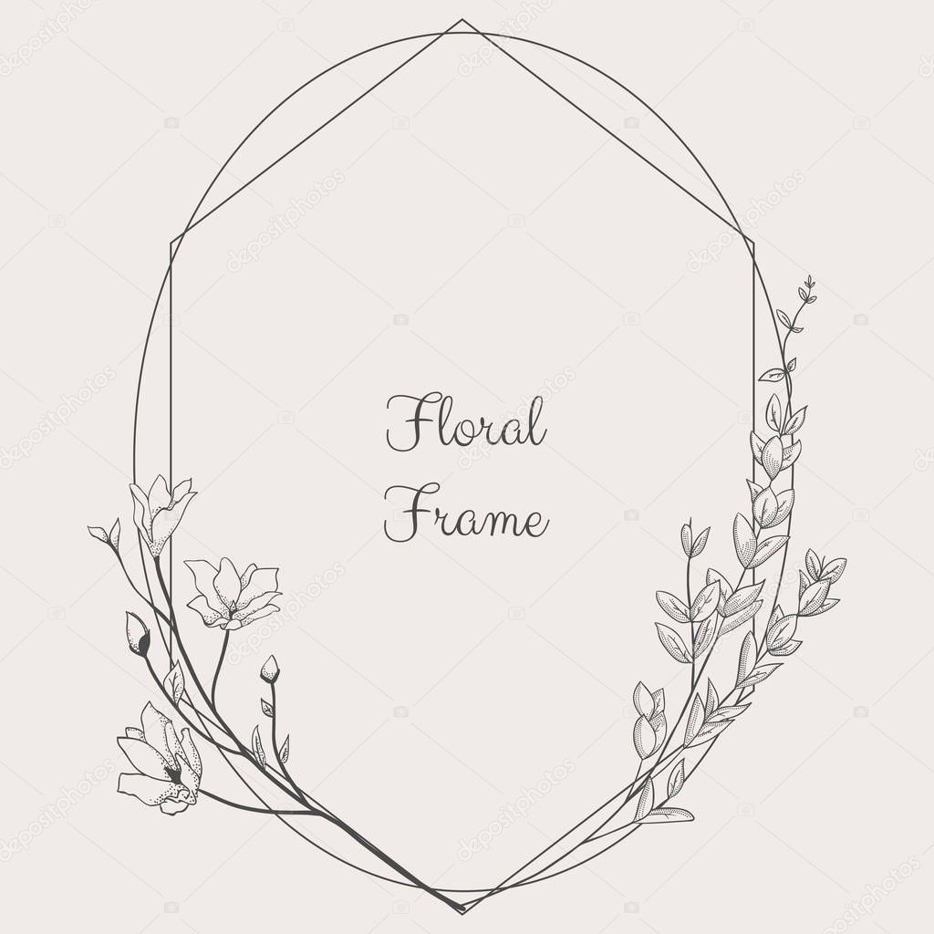 Vector Delicate Floristic Geometric Frame.