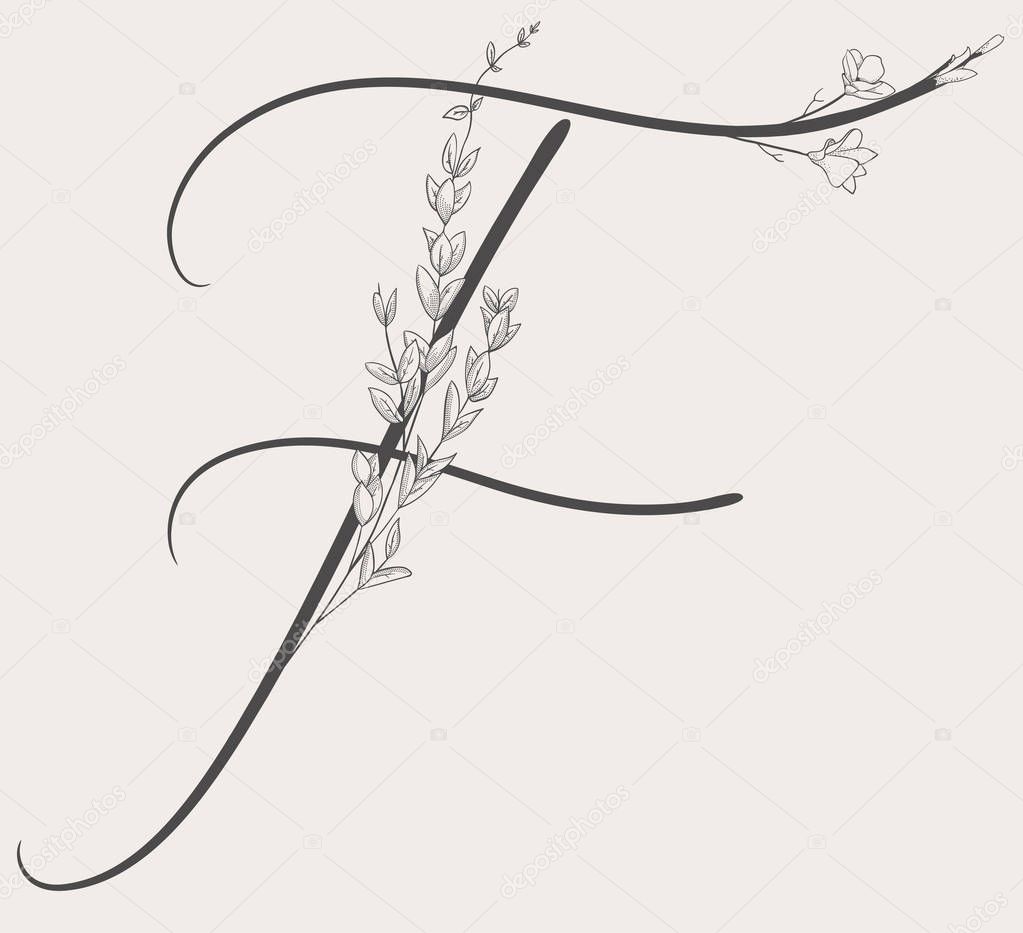 Vector Hand Drawn Flowered F monogram and logo
