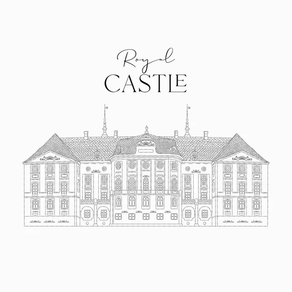 Vector dibujado a mano línea arte antiguo castillo real — Vector de stock