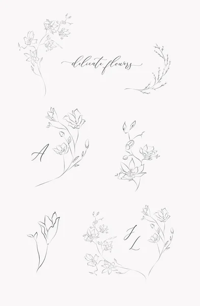 Collection de couronnes florales vectorielles dessin au trait — Image vectorielle