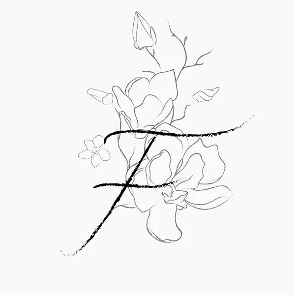 Desenho de linha manuscrita Floral Logo Monograma F — Vetor de Stock