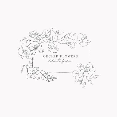Çizgi çizimi orkide çiçek çerçevesi çelengi