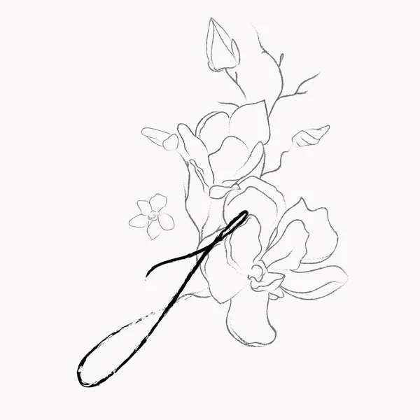 Dessin manuscrit à la ligne Logo floral Monogramme I — Image vectorielle