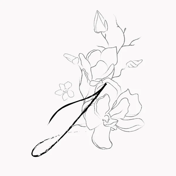 Dibujo de línea manuscrita Logotipo floral Monograma J — Vector de stock