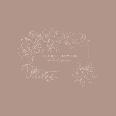 Çizgi çizimi orkide çiçek çerçevesi çelengi