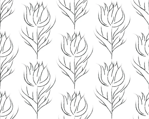 Dibujo de línea vectorial Patrón sin costura floral — Archivo Imágenes Vectoriales