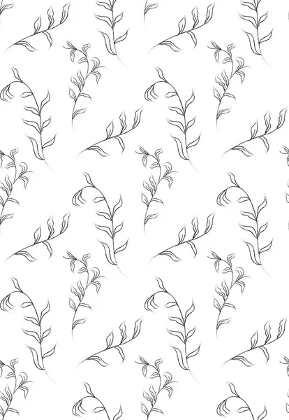 Vector Line Drawing Floral Seamless Pattern — Stock Vector