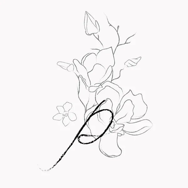 Χειρόγραφο σχέδιο γραμμής Floral Logo Monogram P — Διανυσματικό Αρχείο