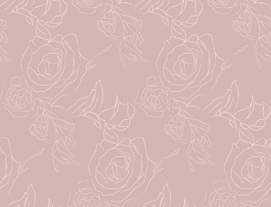 Vector Color Line Drawing Floral Seamless Pattern