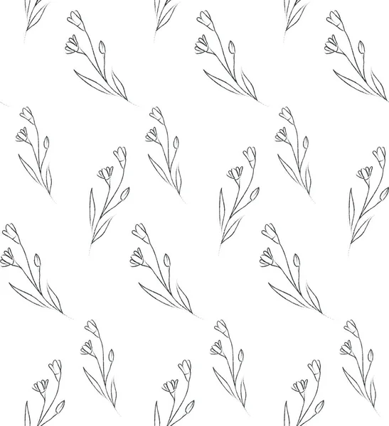 Vector Line Drawing Floral Seamless Pattern — Stock Vector