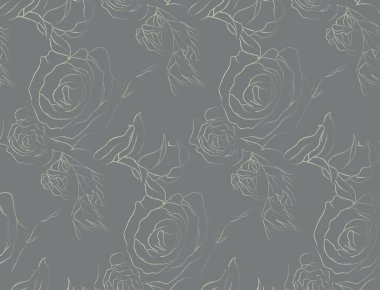 Vector Golden Line Drawing Floral Seamless Pattern