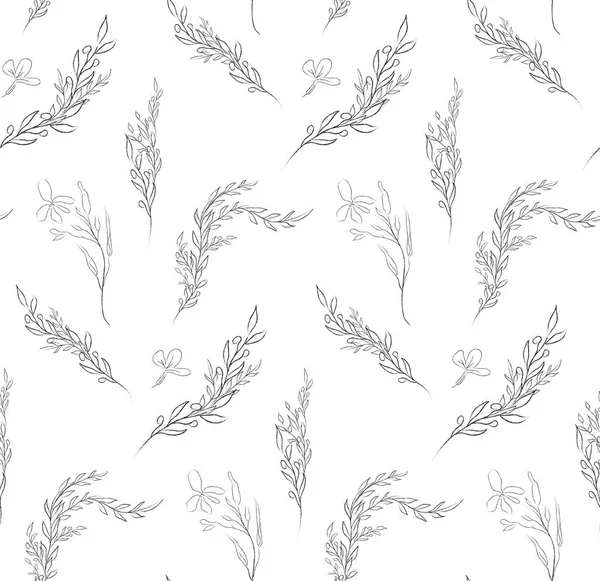 Dibujo de línea vectorial Patrón sin costura floral — Vector de stock