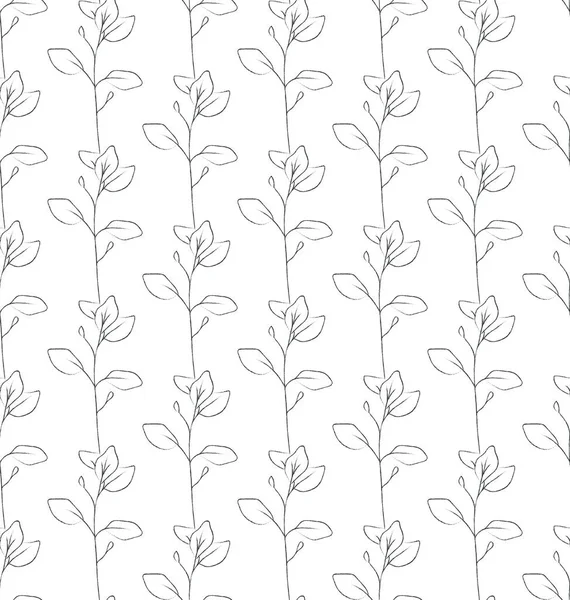 Vector Line Drawing Floral Seamless Pattern — Stock Vector