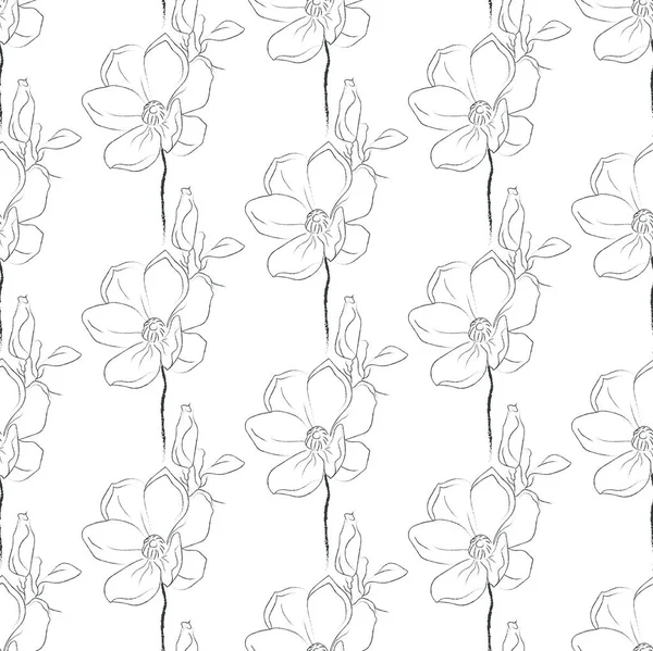 Dibujo de línea vectorial Patrón sin costura floral — Vector de stock