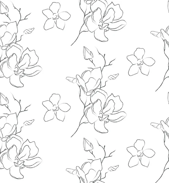 Dibujo de línea vectorial Patrón sin costura floral — Vector de stock