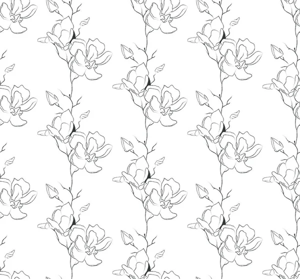 Dibujo de línea vectorial Patrón sin costura floral — Vector de stock