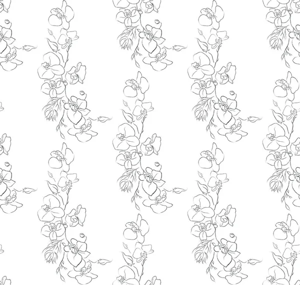 Dessin de ligne vectorielle Floral modèle sans couture — Image vectorielle