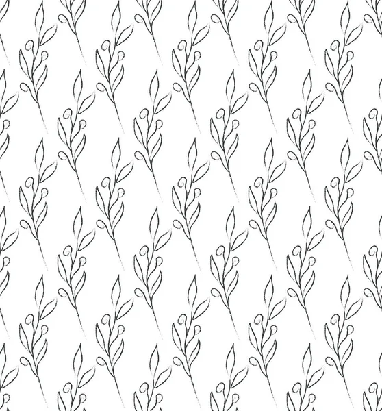 Vector Line Drawing Floral Seamless Pattern — Stock Vector