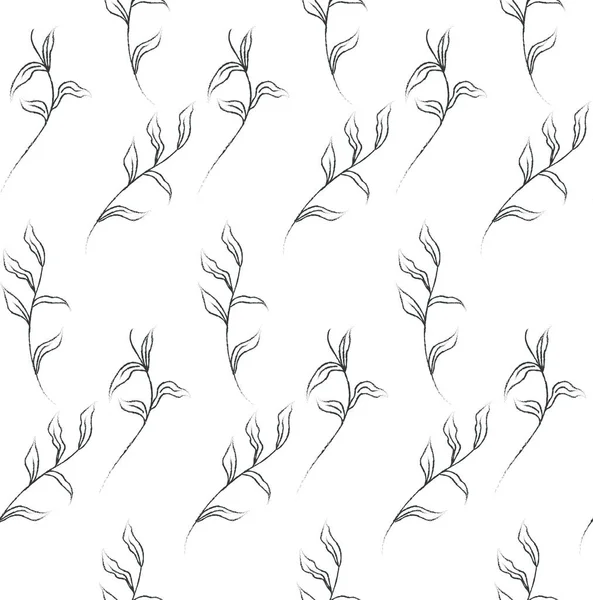 Vector Line Drawing Floral Seamless Pattern — Stock Vector