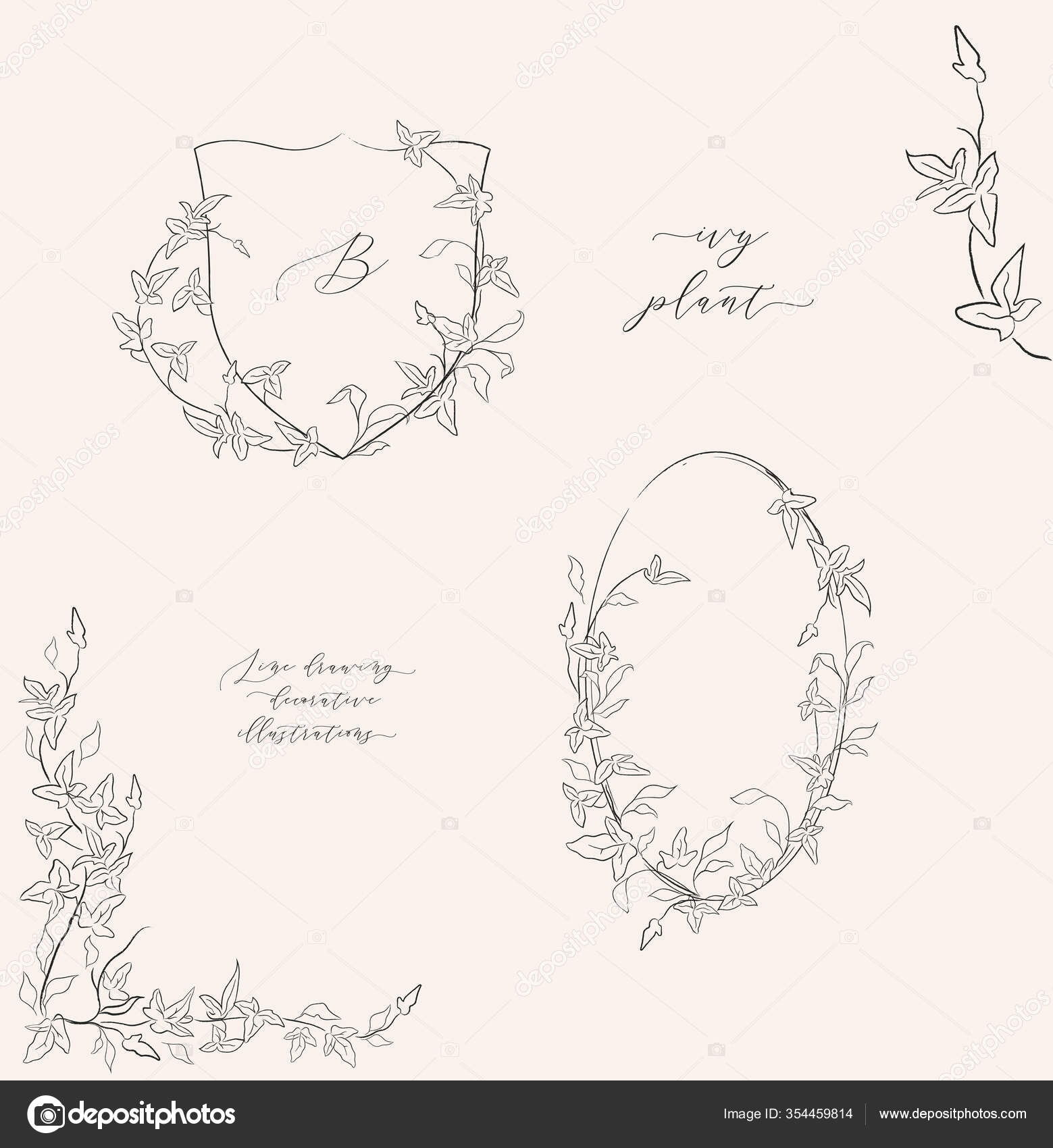 Line drawing vector leaf branch wreaths frames Stock Vector by  ©OliaFedorovsky 354459814