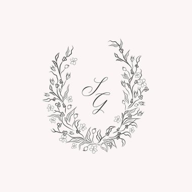 Line drawing vector leaf flower wreath frame