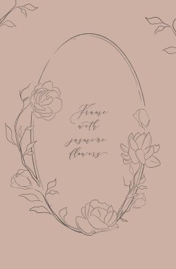 Jasmine Flowers ile vektör oval çiçek çerçevesi