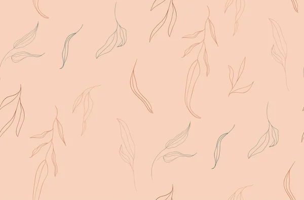 Wallpaper with line art leaves. Seamless pattern