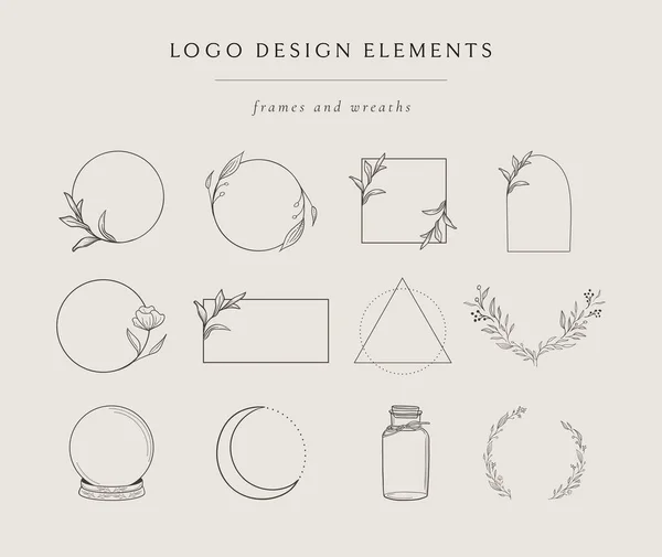 Verzameling van handgetekende logo-elementen, frames — Stockvector