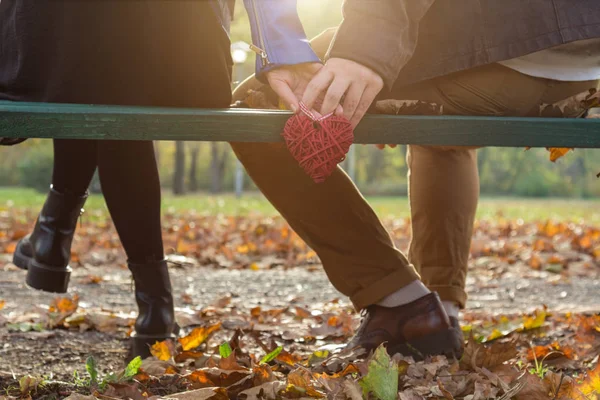 Para w parku ciesząca się miłym jesiennym czasem. — Zdjęcie stockowe