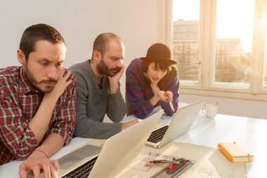 Team made of young architects in the sunny office.