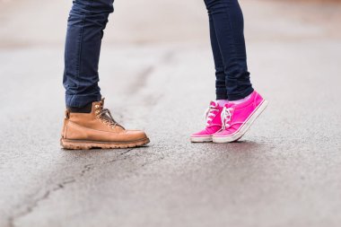 Couple enjoying outdoors in cold autumn / winter time.