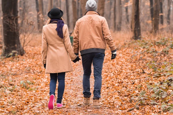 Pár a parkban élvezi a szép őszi / téli időszámítást. — Stock Fotó