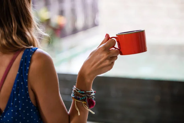 Woman Enjoying Coffee Tea Home — Stock Photo, Image