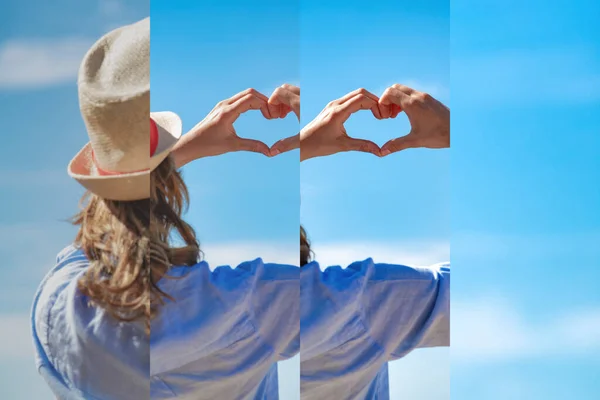 Mujer Verano Con Paisajes Oceánicos Tropicales Mosaico Conceptual —  Fotos de Stock