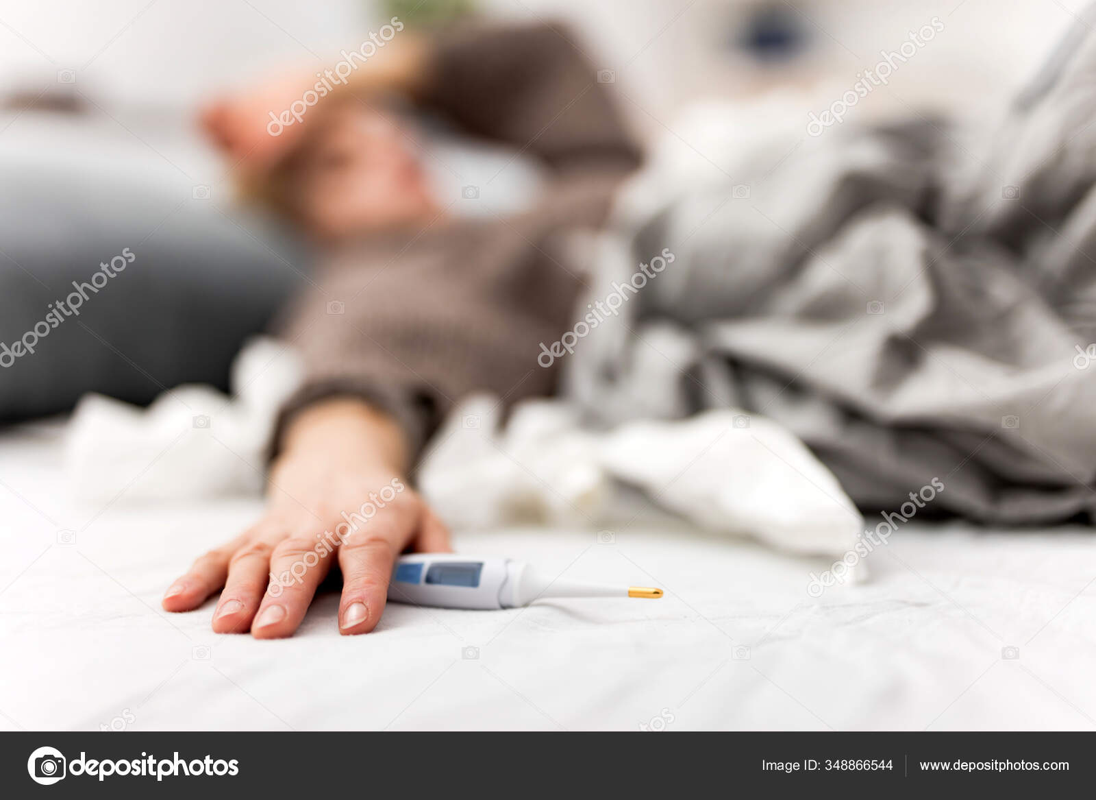 Woman Sick Bed Flu Virus Infections Allergy Seasonal Health Issues