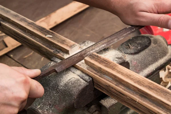 Male Carpenter Working Old Wood Retro Vintage Workshop Royalty Free Stock Photos