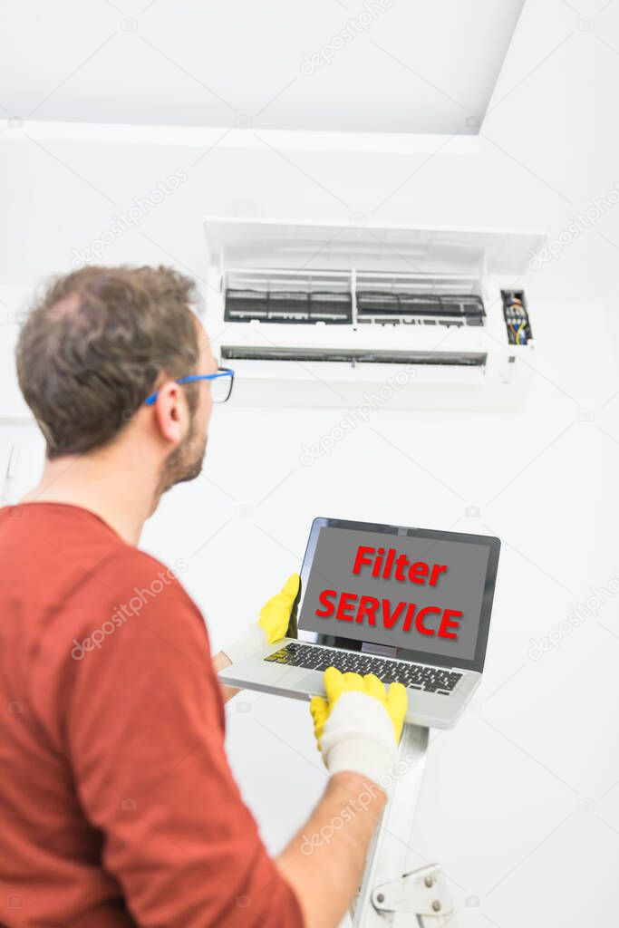 Aircondition service and maintenance, fixing AC unit and cleaning the filters. Diagnostics with modern laptop.