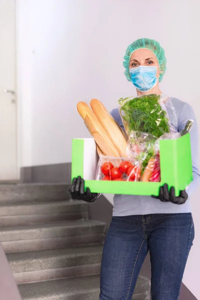 Home delivery food during virus outbreak, coronavirus panic and pandemics. Stay safe!