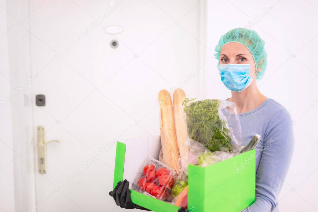 Home delivery food during virus outbreak, coronavirus panic and pandemics. Stay safe!