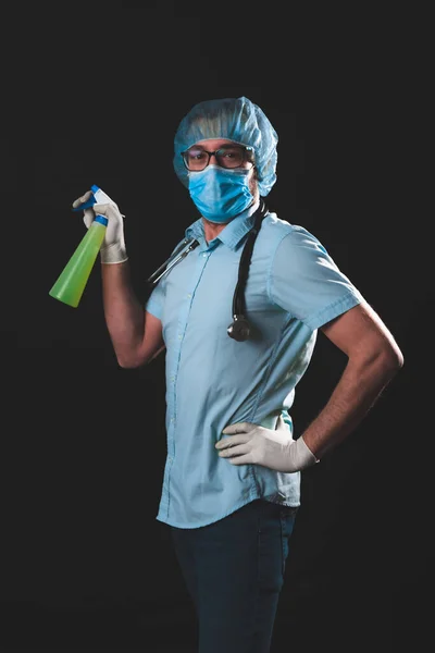 Medische Arts Chirurg Met Beschermende Antivirale Masker Pak Helm Chemische — Stockfoto